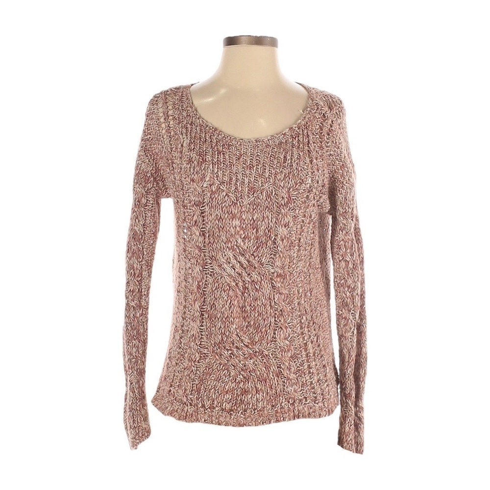 Free People Cable Pointelle Knit Linen Marbled Mauve Pullover Sweater Size S